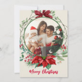 Buffalo Plaid Bow Krans Poinsettias Holly Berries Feestdagenkaart (Voorkant)