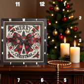 Buffalo Plaid Bow Merry Christmas Vierkante Klok