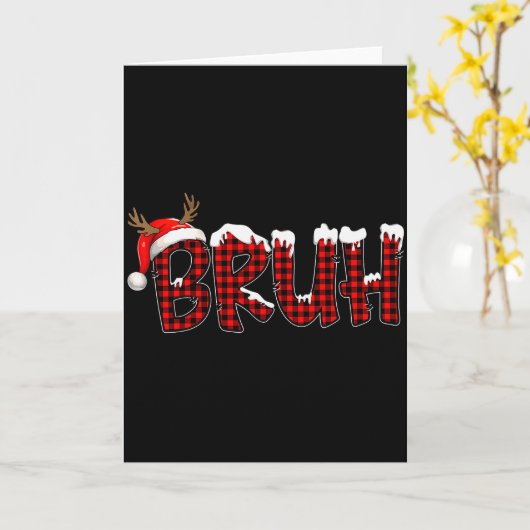 Buffalo Plaid Bruh Santa Hat Christmas Xmas Pajama Kaart (Gele Bloem)