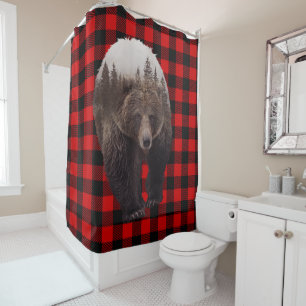 Buffalo Plaid Bruine Beer Blokhut Rustiek  Douchegordijn