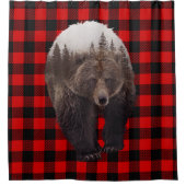 Buffalo Plaid Bruine Beer Blokhut Rustiek  Douchegordijn (Voorkant)