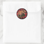 Buffalo Plaid Bruine Beer Ronde Sticker (Tas)