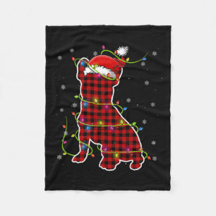 Buffalo Plaid Bulldog Santa Kerstmis Pyjama Match Fleece Deken