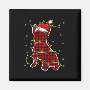 Buffalo Plaid Bulldog Santa Kerstmis Pyjama Match Magneet