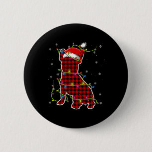 Buffalo Plaid Bulldog Santa Kerstmis Pyjama Match Ronde Button 5,7 Cm
