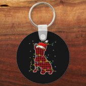 Buffalo Plaid Bulldog Santa Kerstmis Pyjama Match Sleutelhanger (Voorkant)