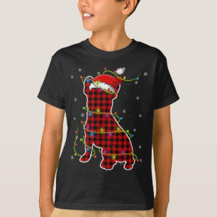Buffalo Plaid Bulldog Santa Kerstmis Pyjama Match T-shirt