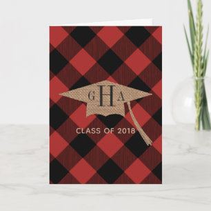 Buffalo Plaid Burlap Afstuderen Fotoaankondiging Aankondiging