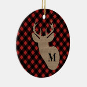 Buffalo Plaid Burlap Deer Monogram Keramisch Ornament (Rechts)