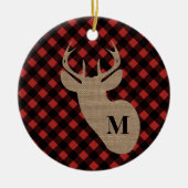 Buffalo Plaid Burlap Deer Monogram Keramisch Ornament (Voorkant)