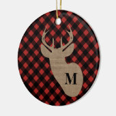 Buffalo Plaid Burlap Deer Monogram Keramisch Ornament (Links)