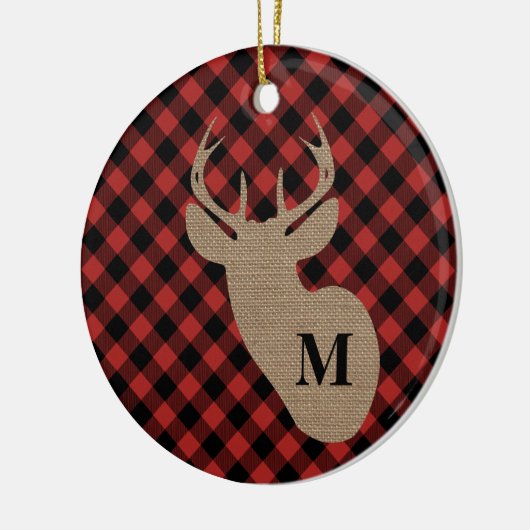 Buffalo Plaid Burlap Deer Monogram Keramisch Ornament (Links)