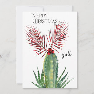 Buffalo Plaid & Cactus Prettig Kerstmis Y'all Foto Feestdagenkaart