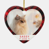 Buffalo Plaid Cat Lover Photo Heart Ornament (Achterkant)