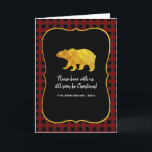 Buffalo Plaid Chalkboard Folie Kerst Foto Feestdagen Kaart<br><div class="desc">Rustic kerst wenskaart met een buffalo plaid patroon en gouden folie beer en blad aanpasbaar met je eigen foto.</div>