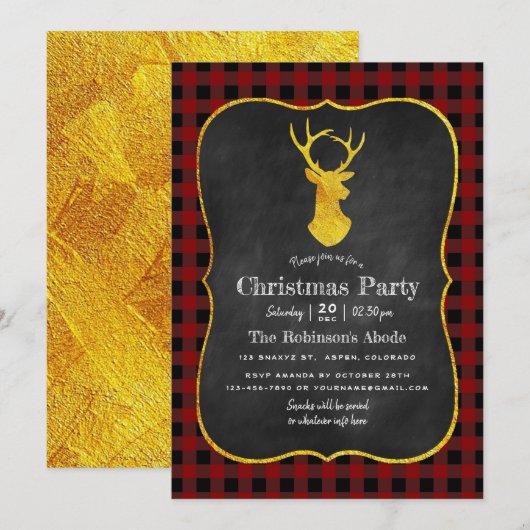 Buffalo Plaid Chalkboard Folie Kerstfeest Kaart (Voorkant / Achterkant)