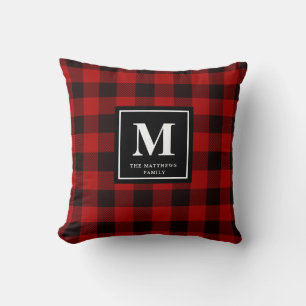 Buffalo Plaid Check Monogram- Zwart Kussen