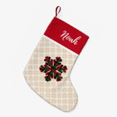 Buffalo plaid check script kerst naam rustiek kleine kerstsok (Voorkant (Hangend))