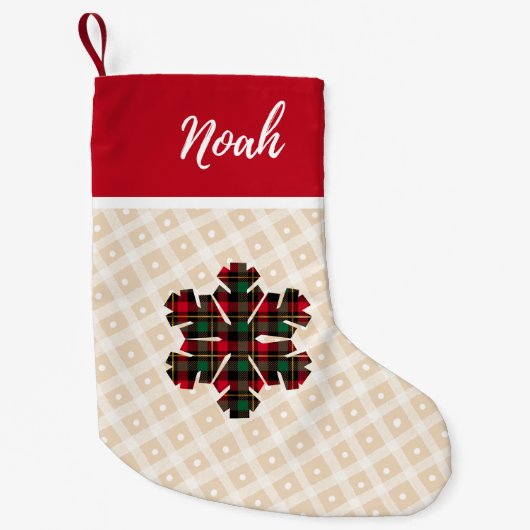 Buffalo plaid check script kerst naam rustiek kleine kerstsok (Voorkant)