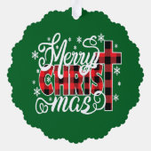 Buffalo Plaid Christian Christmas Design with Snow Ornament Kaart (Achterkant)