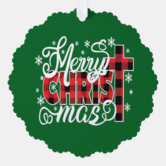 Buffalo Plaid Christian Christmas Design with Snow Ornament Kaart (Voorkant)