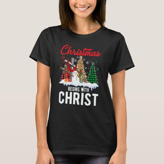 Buffalo Plaid Christian Jesus Christmas Begins Wit T-shirt (Voorkant)
