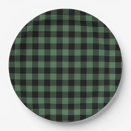 Buffalo Plaid Christmas Black Green Papieren Bordje (Voorkant)