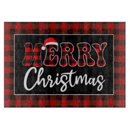 Buffalo Plaid Christmas Greeting with Santa Hat Snijplank