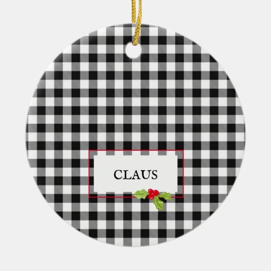 Buffalo Plaid Christmas Holly Santa NAAM Feestelij Keramisch Ornament (Voorkant)