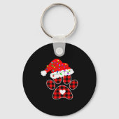 Buffalo Plaid Christmas Paw Dog With Santa Hat &am Sleutelhanger (Voorkant)