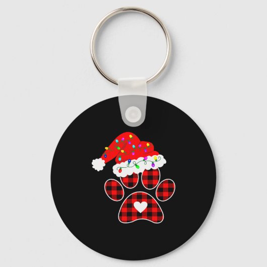Buffalo Plaid Christmas Paw Dog With Santa Hat &am Sleutelhanger (Voorkant)