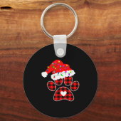 Buffalo Plaid Christmas Paw Dog With Santa Hat &am Sleutelhanger (Voorkant)