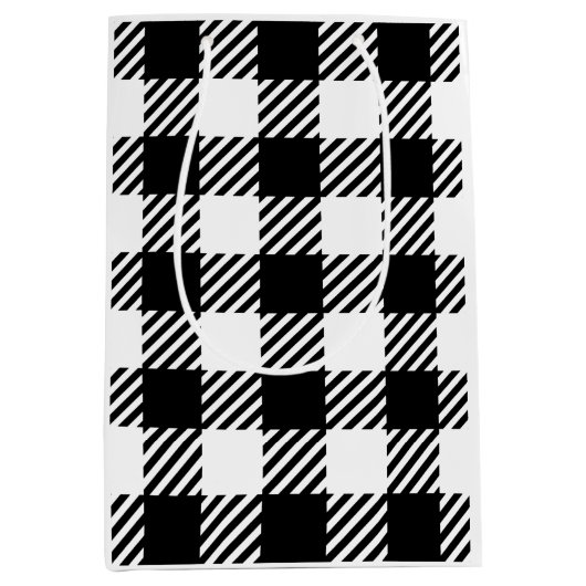 Buffalo Plaid Classic Designer Stijl Zwart Wit Medium Cadeauzakje (Voorkant)