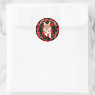 Buffalo Plaid Corgi Hond Retouradres Ronde Sticker