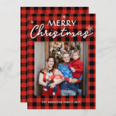 Buffalo Plaid Custom Foto & Naam Vrolijk Kerstfees Feestdagenkaart (Voorkant / Achterkant)