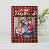 Buffalo Plaid Custom Foto & Naam Vrolijk Kerstfees Feestdagenkaart (Staand voorkant)