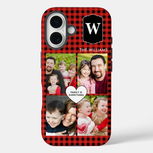 Buffalo Plaid Custom Monogram 4-foto's Case-Mate iPhone Case (Achterkant)