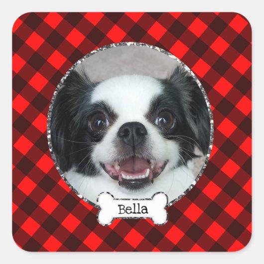 Buffalo Plaid Custom Pet Photo Stickers (Voorkant)