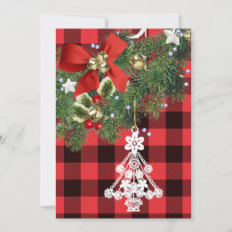Buffalo Plaid Custom Witte Kerstboom Feestdagenkaart
