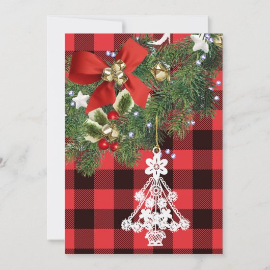 Buffalo Plaid Custom Witte Kerstboom Feestdagenkaart (Voorkant)
