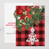 Buffalo Plaid Custom Witte Kerstboom Feestdagenkaart (Voorkant / Achterkant)
