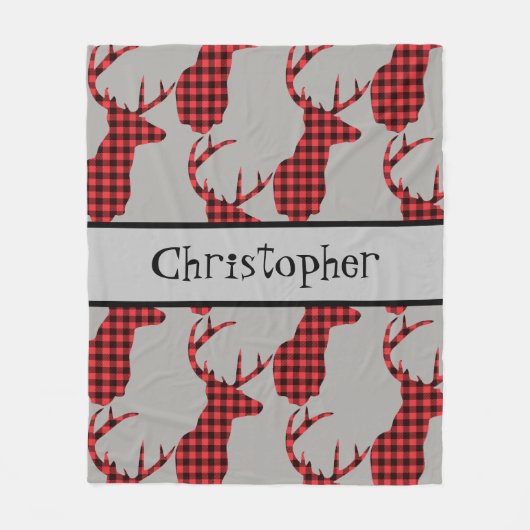 Buffalo Plaid Deer Head Red Black Baby Boy Fleece Deken (Voorkant)