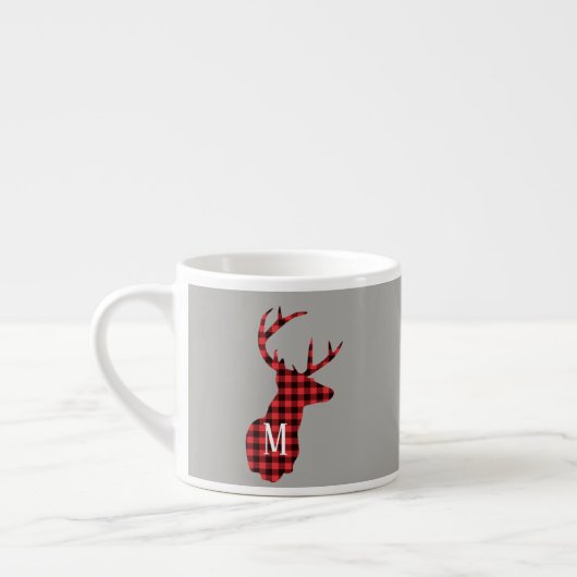Buffalo Plaid Deer Head Red Black Monogram Espresso Kop (Links)