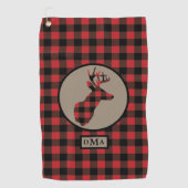 Buffalo Plaid Deer Monogram Golfhanddoek (Voorkant)