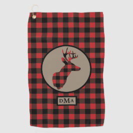 Buffalo Plaid Deer Monogram Golfhanddoek