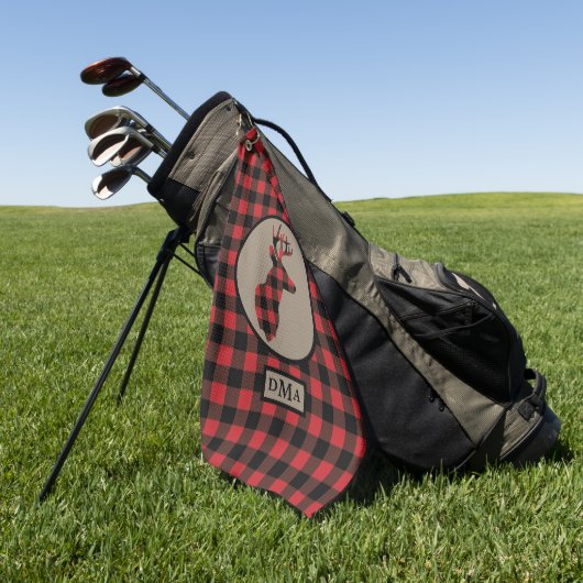 Buffalo Plaid Deer Monogram Golfhanddoek (Groen)