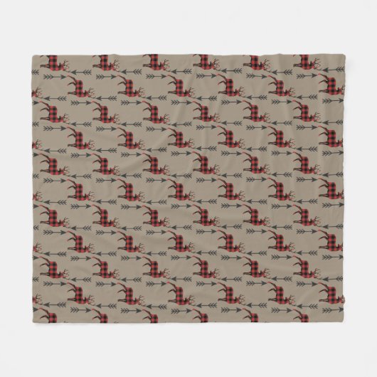 Buffalo Plaid Deer op Tan Pattern Fleece Deken (Voorkant (Horizontaal))