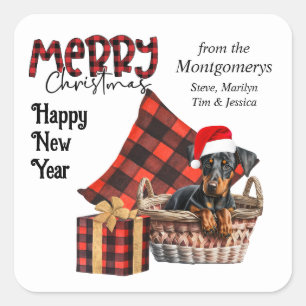 Buffalo Plaid Doberman Pinscher Puppy Vakantie Vierkante Sticker