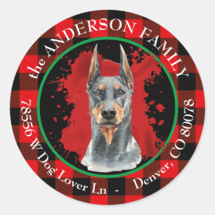 Buffalo Plaid Doberman Pinscher Retouradres Ronde Sticker