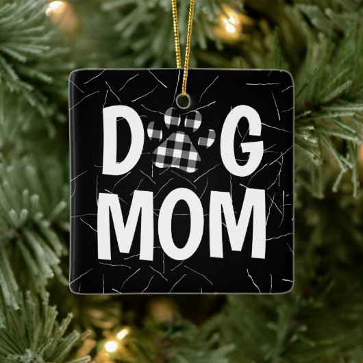 Buffalo Plaid Dog Pawprint met Hondenhaar Keramisch Ornament (Boom)